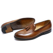 Genuine Leather Tassel Loafers Men's Slip-on British Retro Fashion Men's Shoes Business Casual Leath