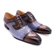 Men's Leather Shoes Snake Pattern Leather Pointed Men's Color Matching Formal Shoes Business Casual