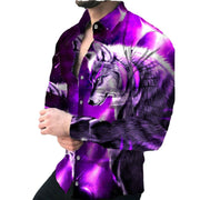 2025 Foreign trade cross-border solid color slim spot all-purpose cotton casual lapel animal print youth shirt