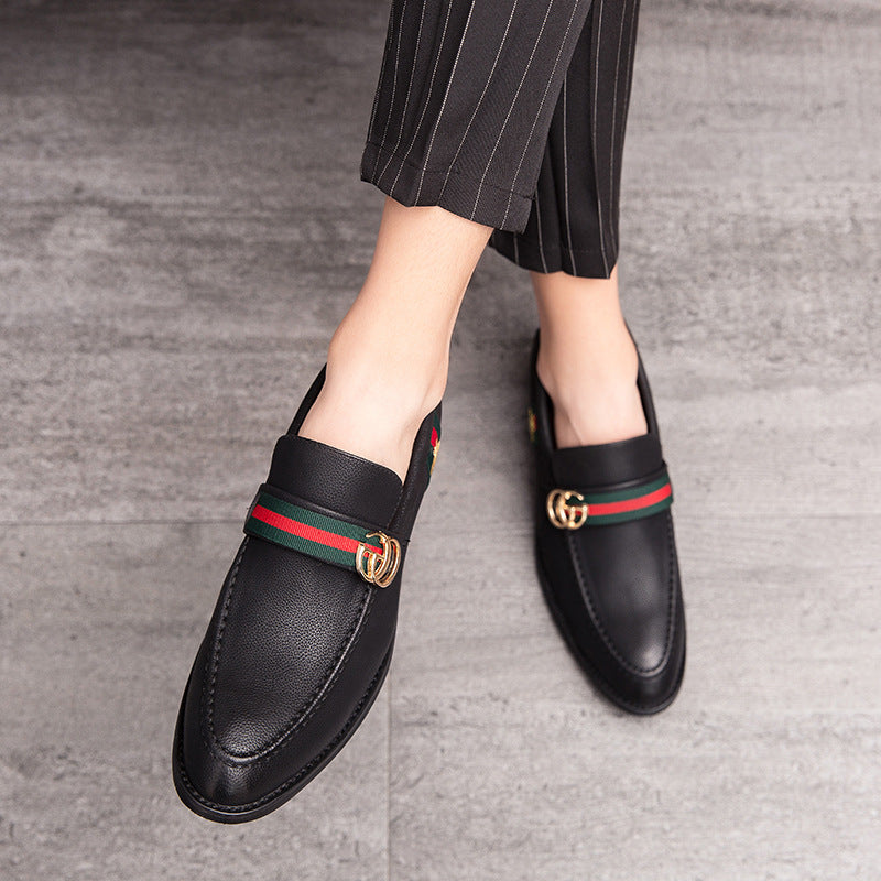 Korean style trendy slip-on daily casual men's shoes soft bottom breathable all-match hidden height pointed leather shoes men's peas shoes