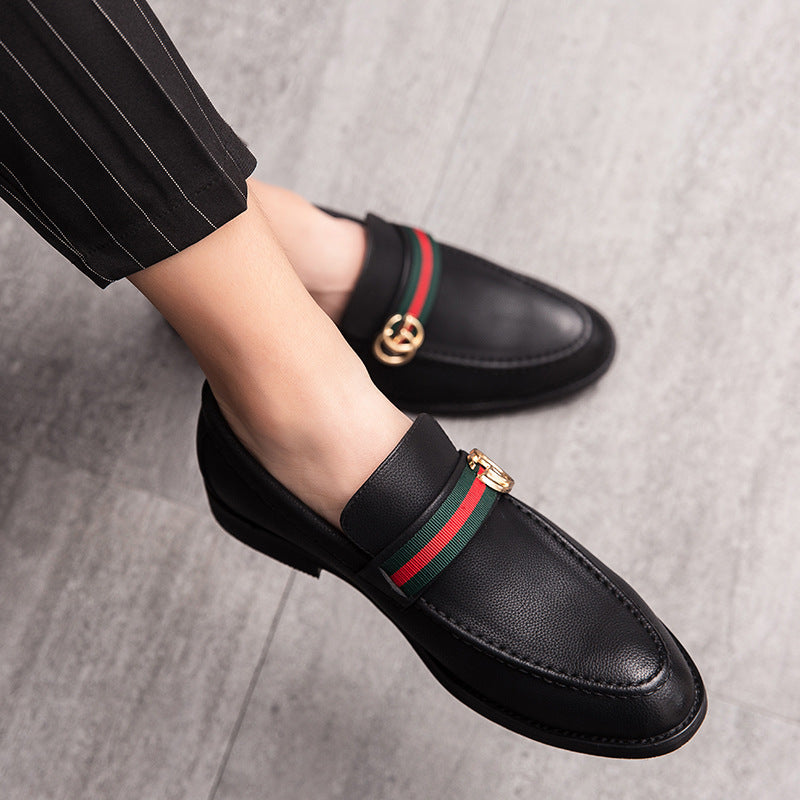 Korean style trendy slip-on daily casual men's shoes soft bottom breathable all-match hidden height pointed leather shoes men's peas shoes