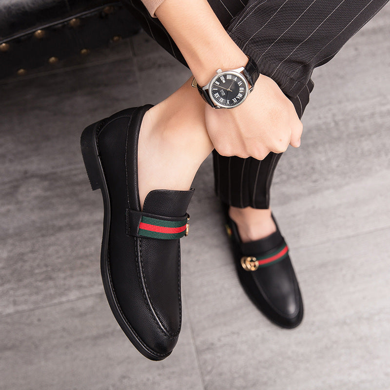 Korean style trendy slip-on daily casual men's shoes soft bottom breathable all-match hidden height pointed leather shoes men's peas shoes