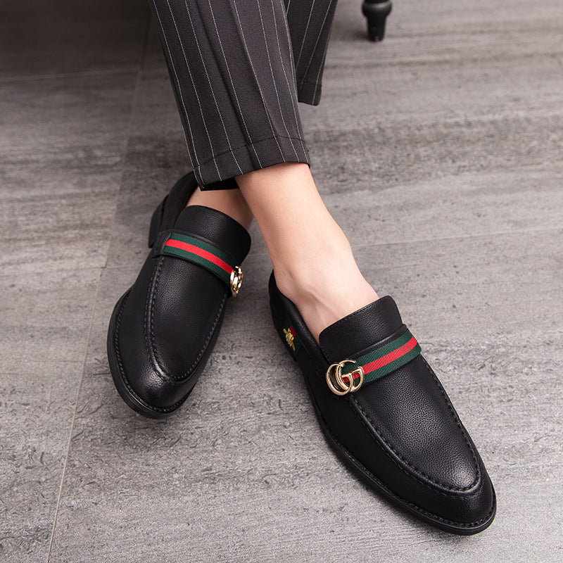 Korean style trendy slip-on daily casual men's shoes soft bottom breathable all-match hidden height pointed leather shoes men's peas shoes