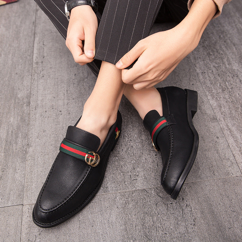 Korean style trendy slip-on daily casual men's shoes soft bottom breathable all-match hidden height pointed leather shoes men's peas shoes