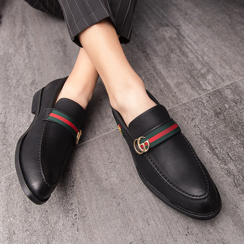 Korean style trendy slip-on daily casual men's shoes soft bottom breathable all-match hidden height pointed leather shoes men's peas shoes