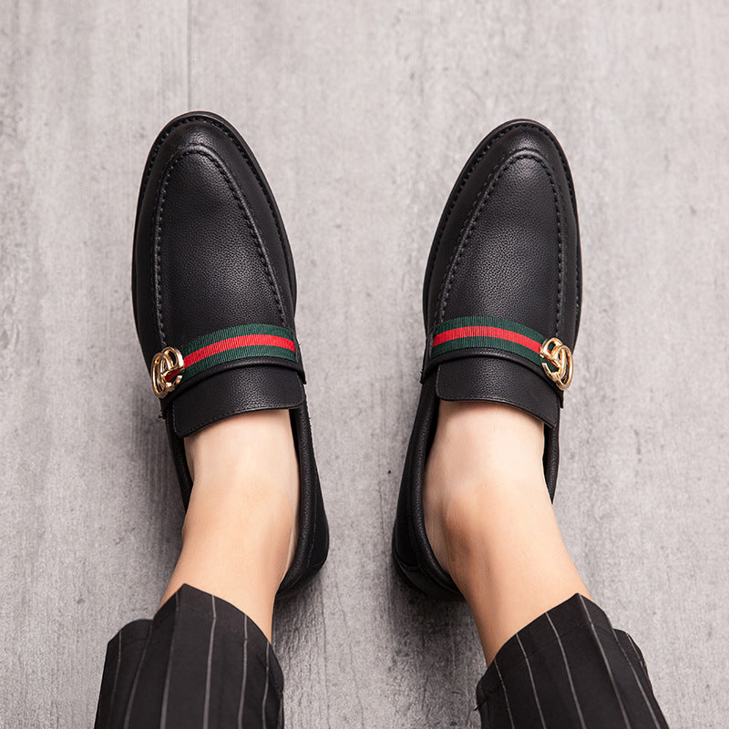 Korean style trendy slip-on daily casual men's shoes soft bottom breathable all-match hidden height pointed leather shoes men's peas shoes