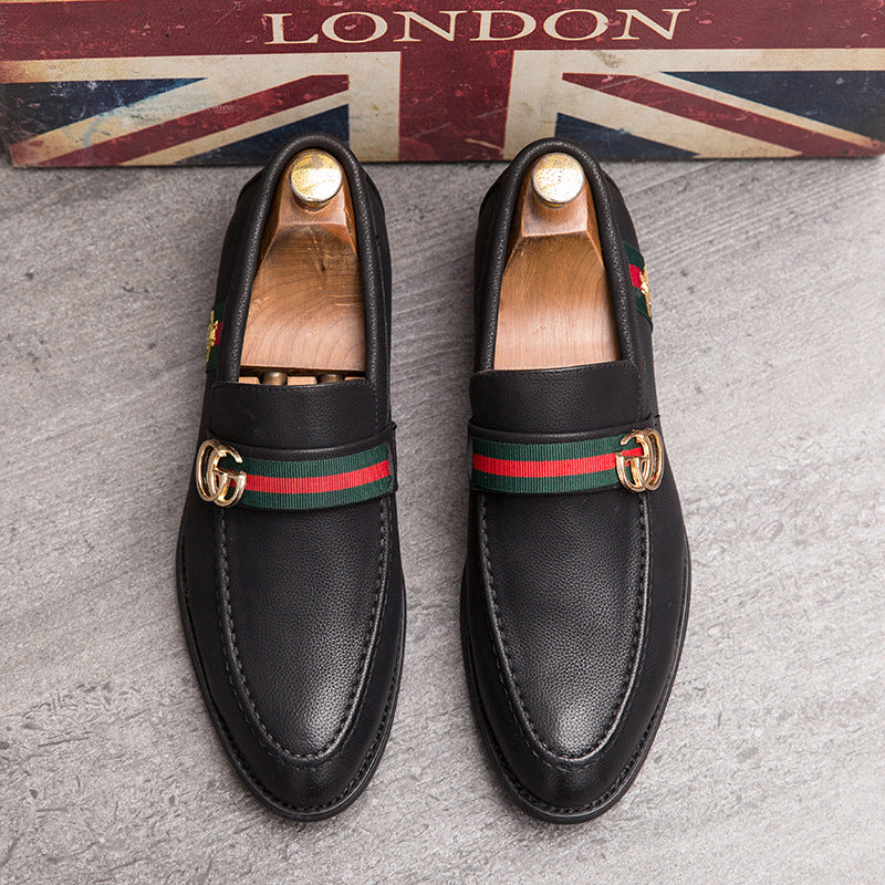 Korean style trendy slip-on daily casual men's shoes soft bottom breathable all-match hidden height pointed leather shoes men's peas shoes