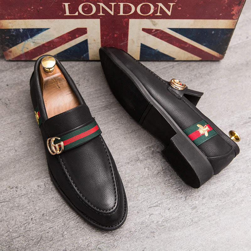 Korean style trendy slip-on daily casual men's shoes soft bottom breathable all-match hidden height pointed leather shoes men's peas shoes