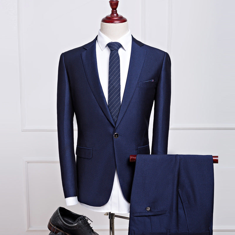 New sapphire blue suit set two-piece business casual Korea n slim groom wedding number 919