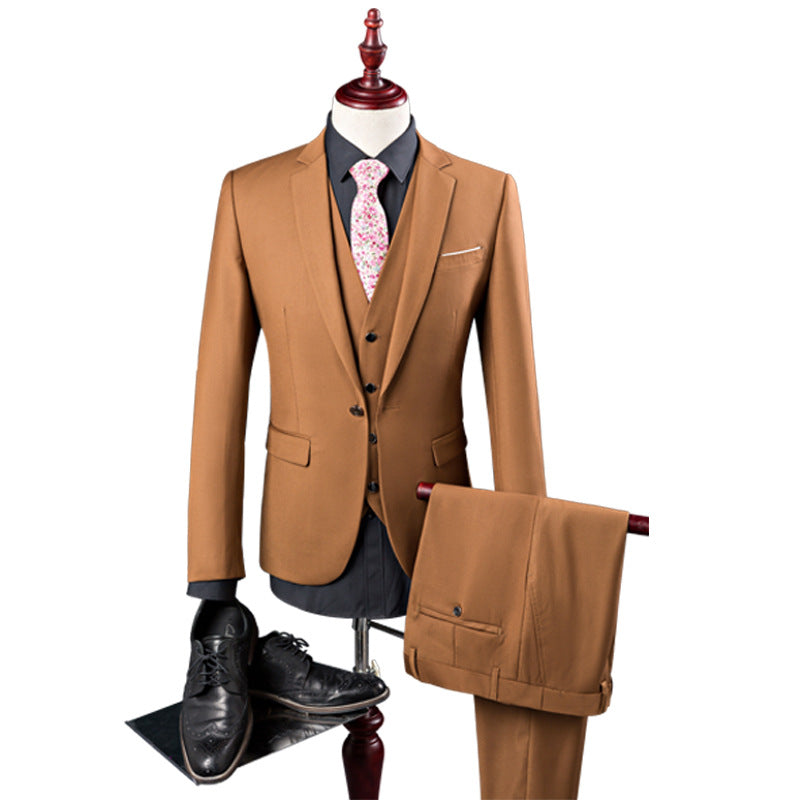 autumn and winter 2026 new men's fashion solid color lapel suit three-piece suit