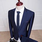 New sapphire blue suit set two-piece business casual Korea n slim groom wedding number 919