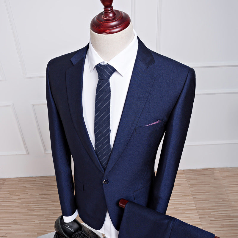 New sapphire blue suit set two-piece business casual Korea n slim groom wedding number 919