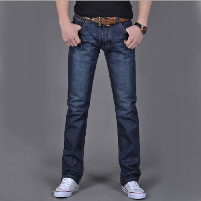 Cross-border Trade Autumn and Winter Men's Jeans Korean Style Youth Slim-fit Stretch plus size Washed Straight Denim Long Pants