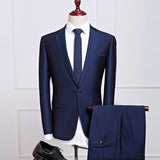 New sapphire blue suit set two-piece business casual Korea n slim groom wedding number 919