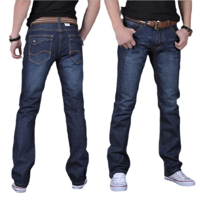 Cross-border Trade Autumn and Winter Men's Jeans Korean Style Youth Slim-fit Stretch plus size Washed Straight Denim Long Pants