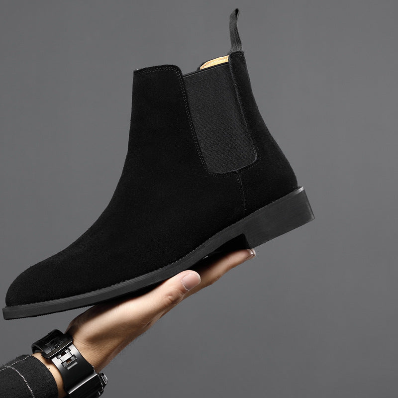 Chelsea Boots Men's Large  Genuine Leather Fall Winter Men Boots British Martin Boots Men (Black)