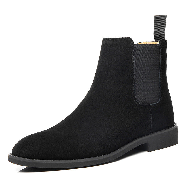 Chelsea Boots Men's Large  Genuine Leather Fall Winter Men Boots British Martin Boots Men (Black)