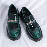 Men's Patent Leather Platform Loafers - Trendy Thick Heel