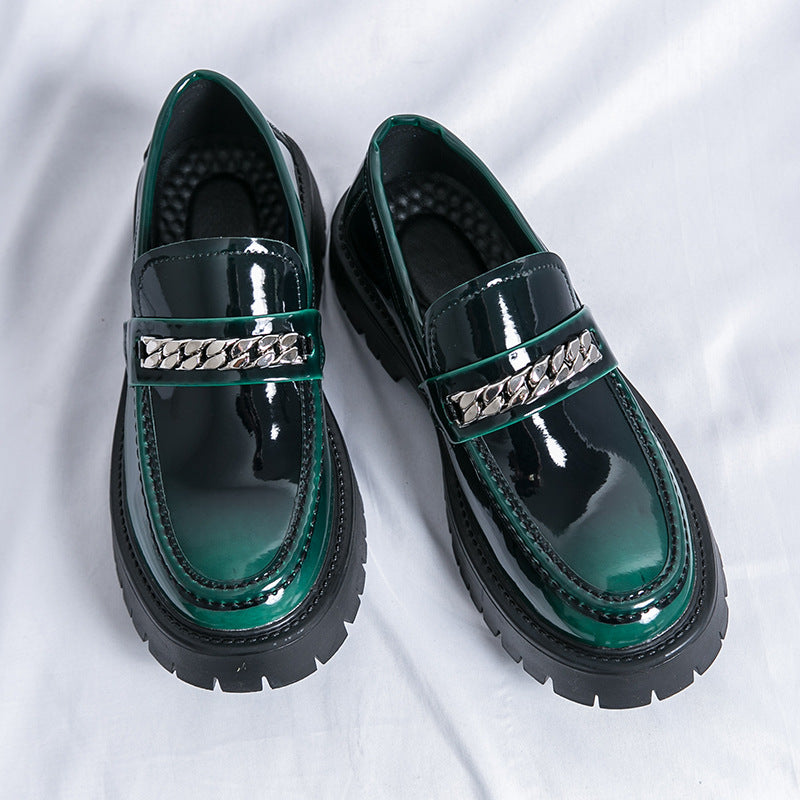 Men's Patent Leather Platform Loafers - Trendy Thick Heel