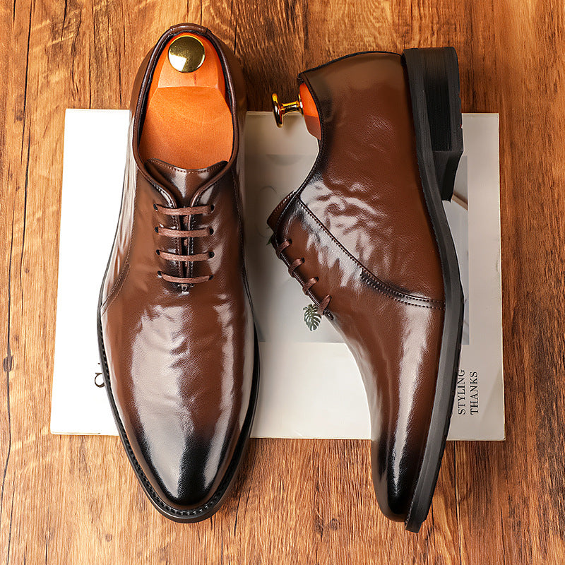 2026 new men's leather dress shoes - lace-up business casual leather shoes - pointed toe british