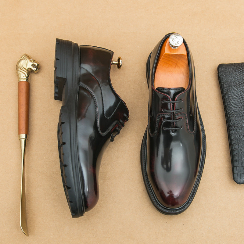 Men's Red Leather Derby Shoes - Casual Business Wear