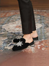 New imported velvet slippers for men, European and American fashion party banquets, rhinestone Mules, handmade trendy slippers