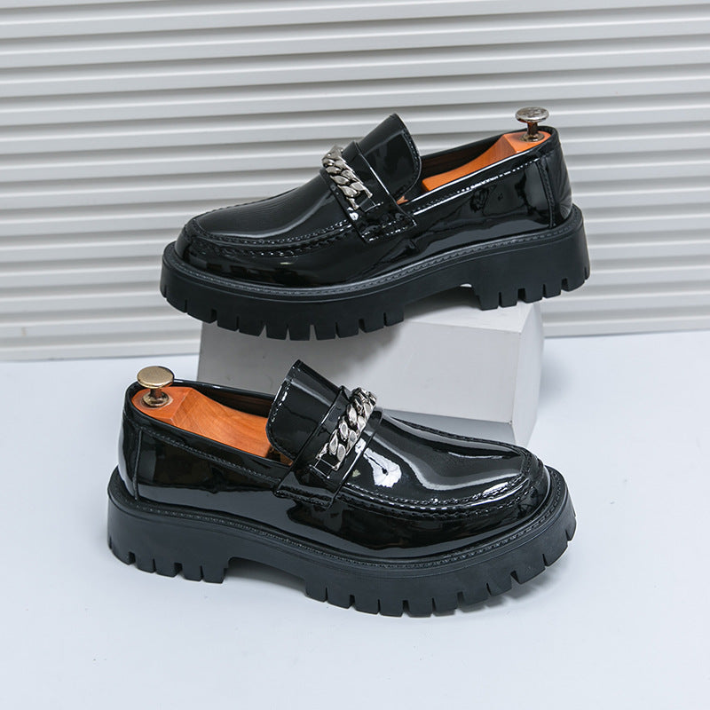 Men's Patent Leather Platform Loafers - Trendy Thick Heel