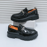Men's Patent Leather Platform Loafers - Trendy Thick Heel