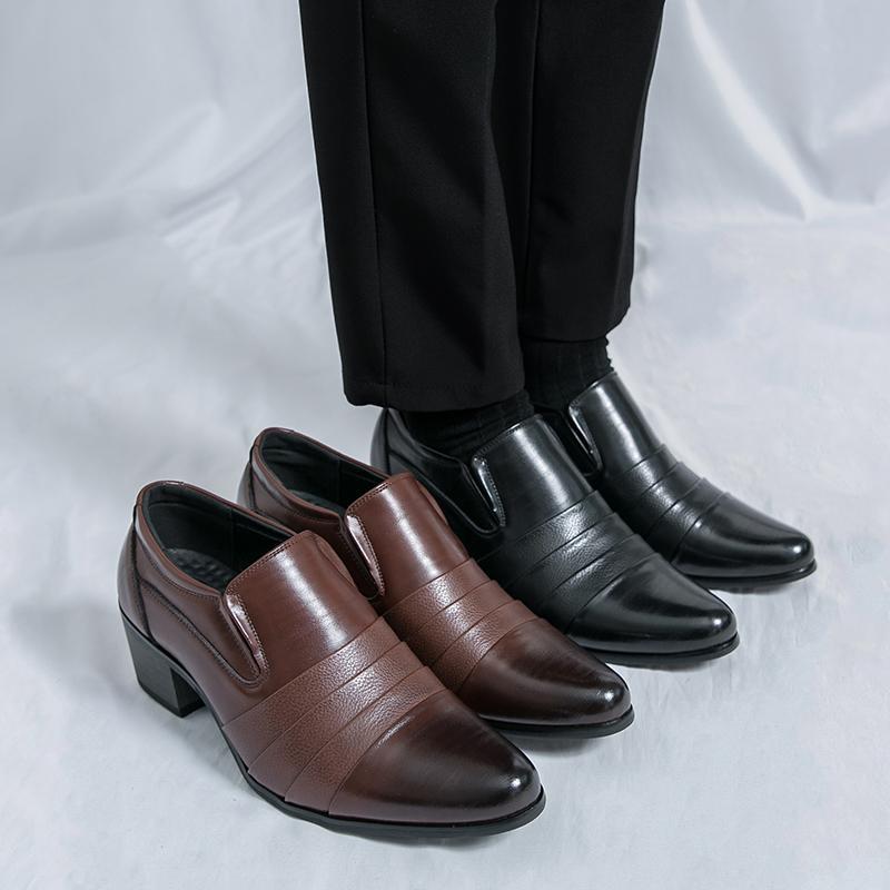 2026 spring new fashion men's business formal leather shoes pointed toe slip-on casual shoes height
