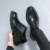 Men's Red Leather Derby Shoes - Casual Business Wear