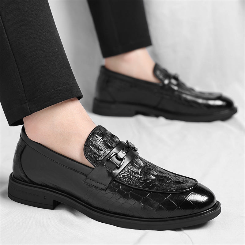 Cross-border 2025 autumn new collection: premium crocodile-embossed, british-style slip-on leather d