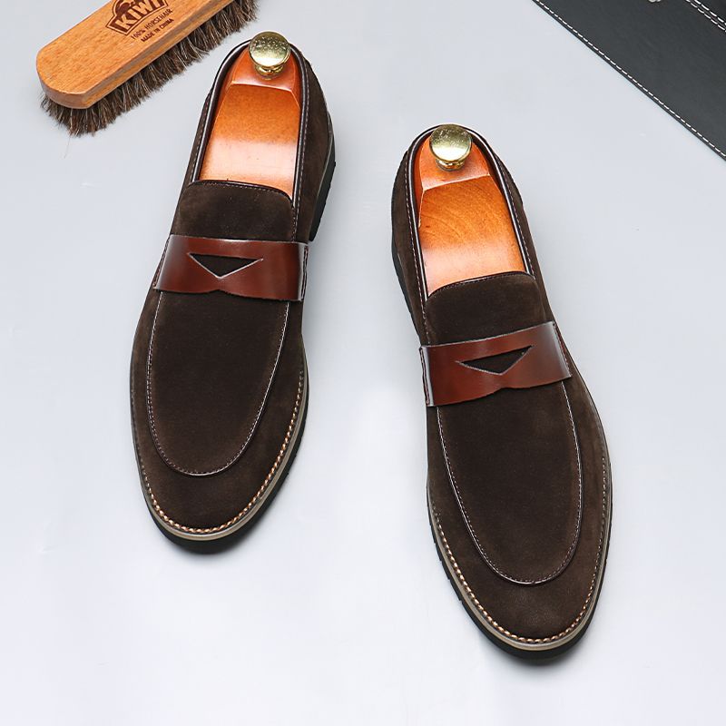 British style men's business casual leather shoes - pointed toe slip-on, korean style, versatile loa