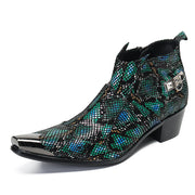 Pointed foreign trade shiny leather boots short barrel fashionable Korean leather shoes export brand trendy shoes Chelsea boots cowhide wedge heels
