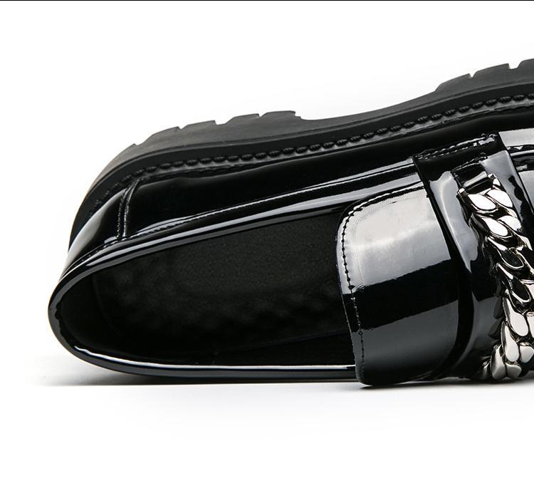 Men's Patent Leather Platform Loafers - Trendy Thick Heel