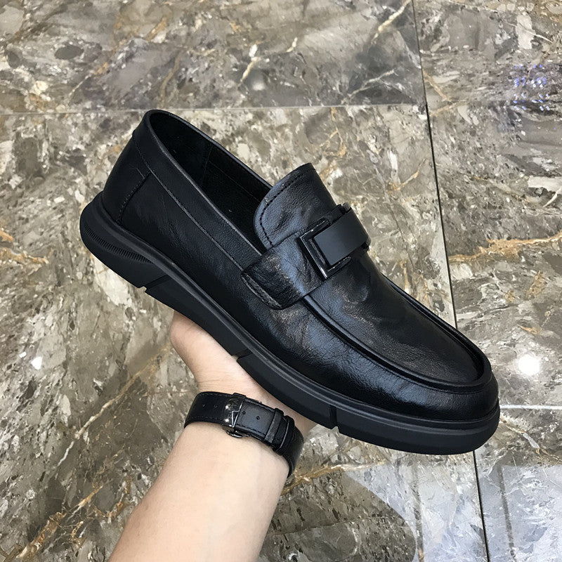 Men's Black Cowhide Casual Loafers