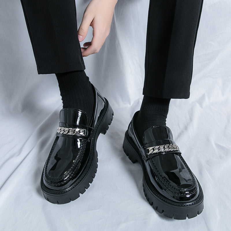 Men's Patent Leather Platform Loafers - Trendy Thick Heel
