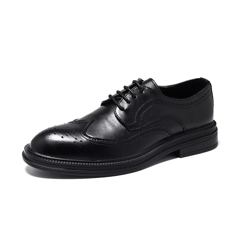 2023 men's black business formal leather shoes, men's thick-soled casual british style groom wedding