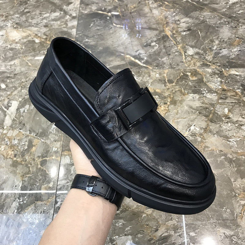 Men's Black Cowhide Casual Loafers