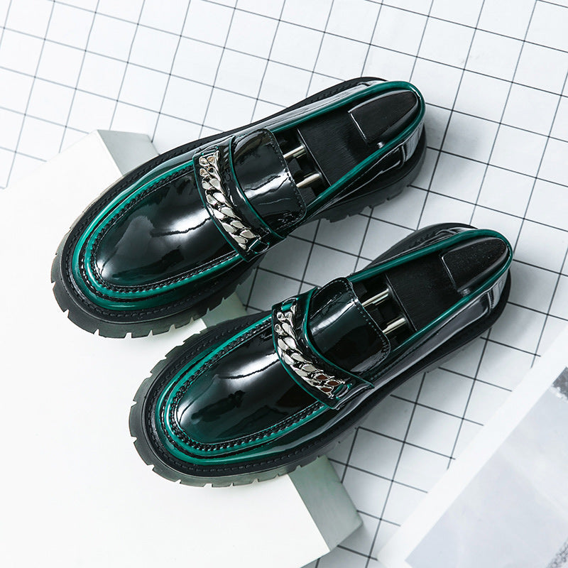 Men's Patent Leather Platform Loafers - Trendy Thick Heel