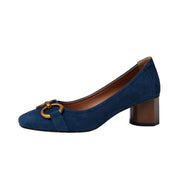 Blue square head shallow mouth single shoes for women New spring women's shoes in 2025 French high heels for women Frosted metal thick heels