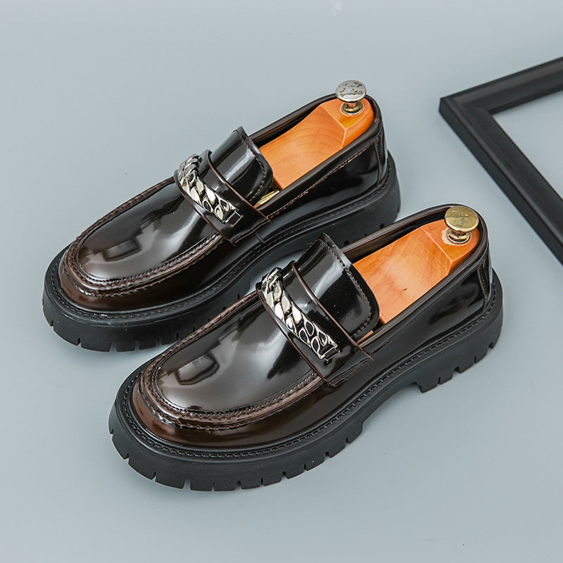 Men's Patent Leather Platform Loafers - Trendy Thick Heel
