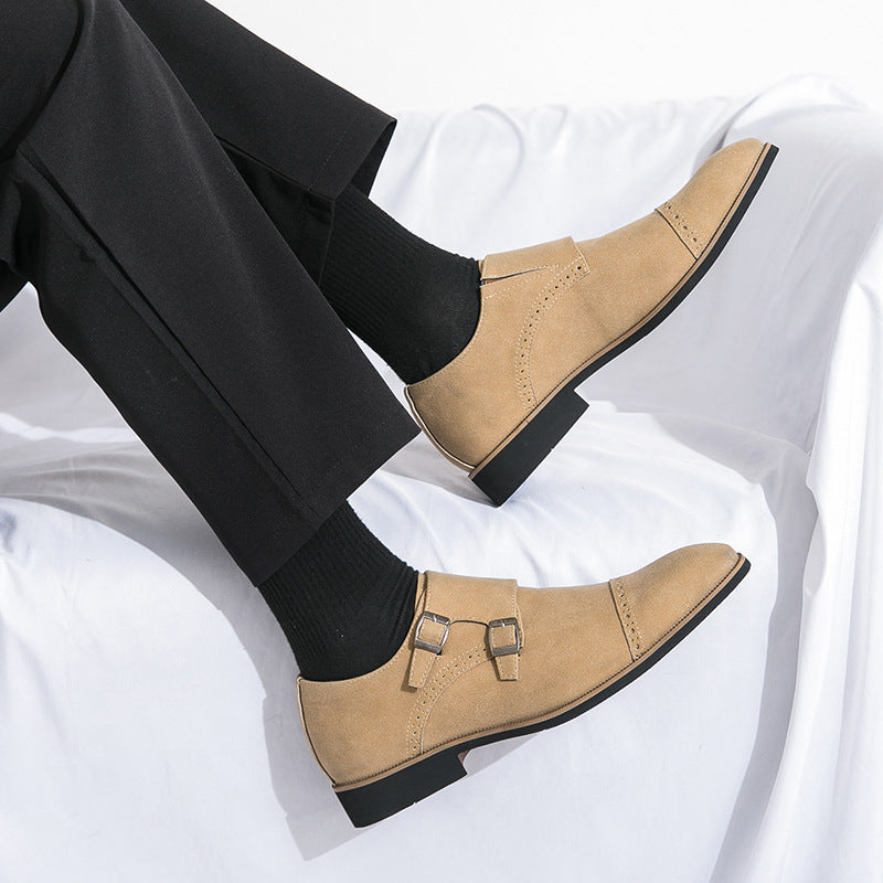 2026exportpure color business monk shoes men's british fashion pointed toe office leather shoes form