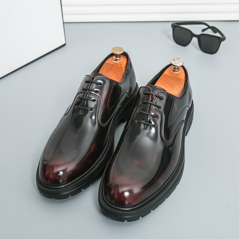 Men's Red Leather Derby Shoes - Casual Business Wear