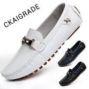 Summer men's shoes, beancurd shoes, driving shoes, low-cut covers, leather surface, metal decoration, British flat-bottomed casual shoes, small leather shoes