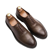 2024 spring large-size business Brock men's shoes British men's lace-up vintage hand-carved leather shoes