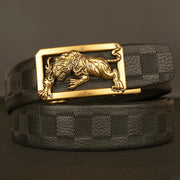 The new tiger automatic buckle men's belt cowhide personalized carved belt casual retro men's zodiac belt